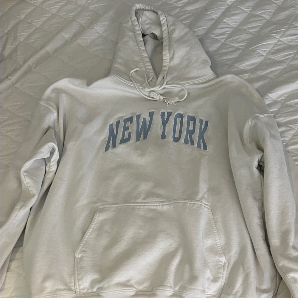 Brandy Melville White Hoodie with Blue New York Print